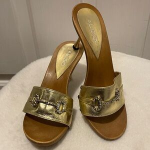 Aldo Metallic Gold Mules with Chain Detail